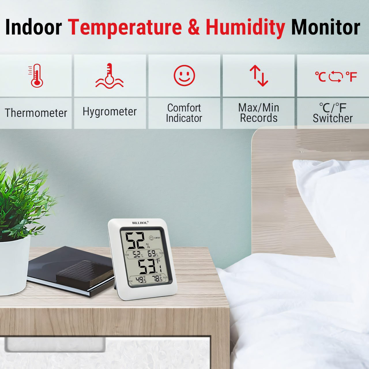 🌞 Billhol® Digital Hygrometer Indoor Thermometer