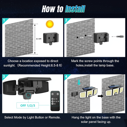 Billhol® Solar Outdoor Light with PIR Motion Sensor & 3 Lighting Modes